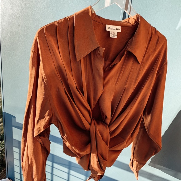 Dior Tops - Vintage Christian Dior silk rust brown pleated top